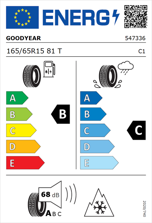 Tyre Label for Goodyear Vector 4Seasons Gen-2 165/65R15 81T