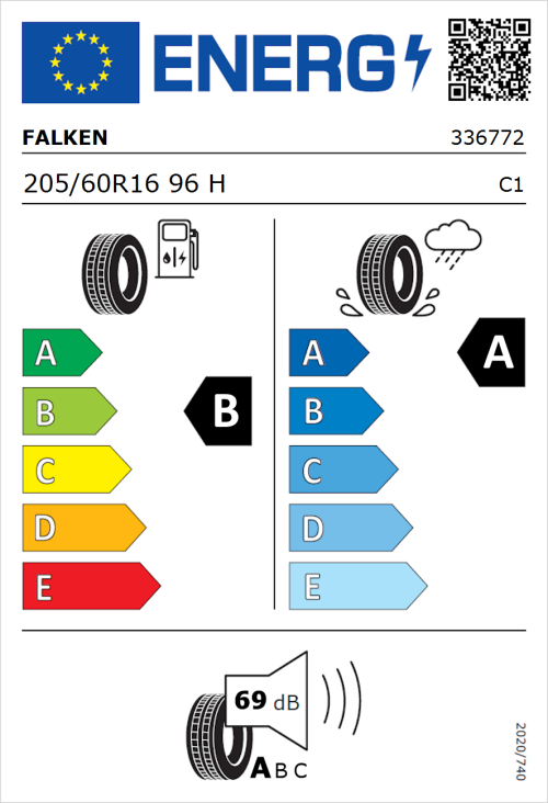 Tyre Label for Falken Sincera-SN110 205/60R16 96H