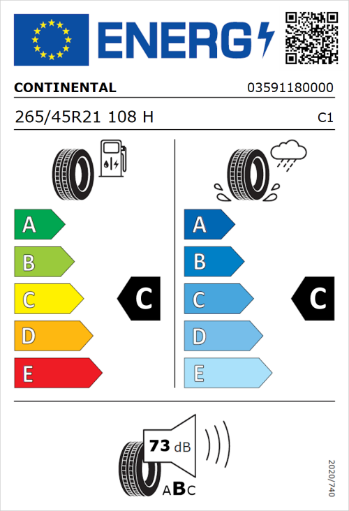 Tyre Label for Continental ContiCrossContact LX Sport 265/45R21 108H
