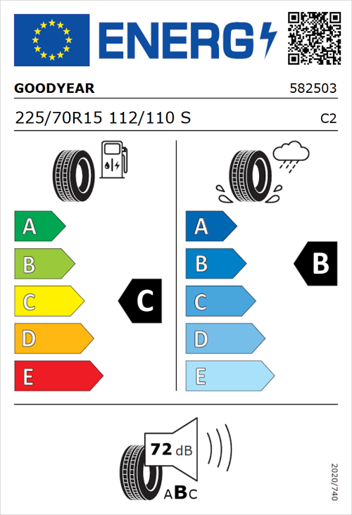 Tyre Label for Goodyear EfficientGrip Cargo 2 225/70R15 112/110S