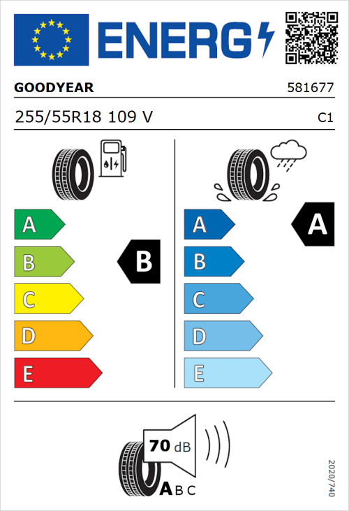 Tyre Label for Goodyear EfficientGrip Cargo 2 255/55R18 109V
