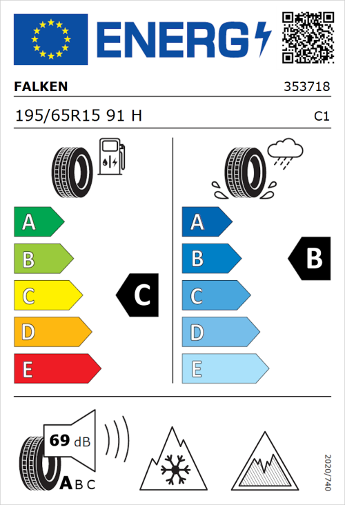 Tyre Label for Falken Eurowinter HS02 195/65R15 91H