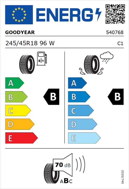 Tyre Label for Goodyear Eagle F1 Asymmetric 3 245/45R18 96W