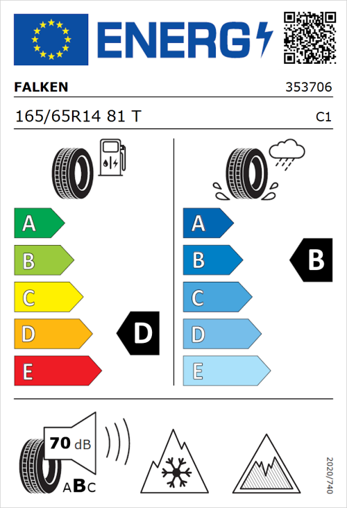 Tyre Label for Falken Eurowinter HS02 165/65R14 81T