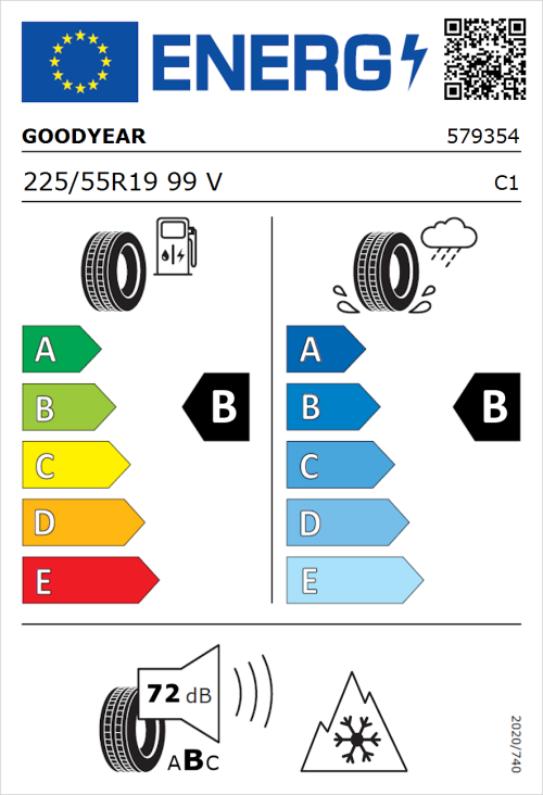 Tyre Label for Goodyear Vector 4Seasons Gen-3 225/55R19 99V