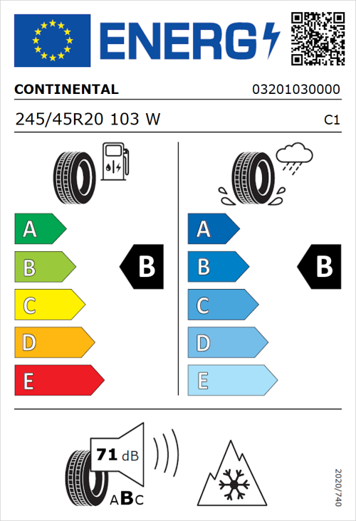 Tyre Label for Continental AllSeasonContact 2 245/45R20 103W