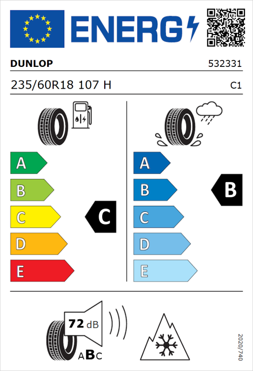 Tyre Label for Dunlop SP Winter Sport 5 SUV 235/60R18 107H