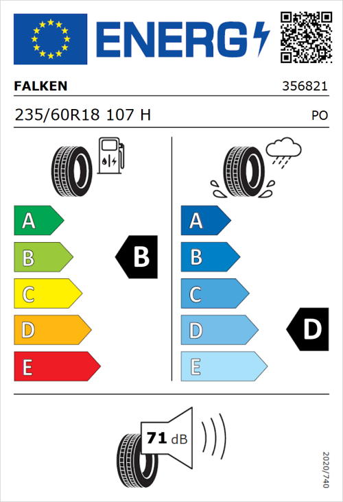 Tyre Label for Falken Wildpeak A/T Trail 235/60R18 107H