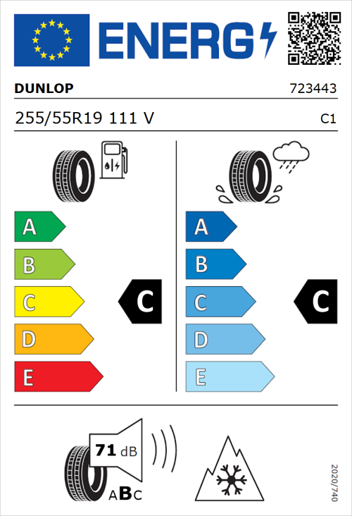 Tyre Label for Dunlop SP Winter Sport 5 SUV 255/55R19 111V