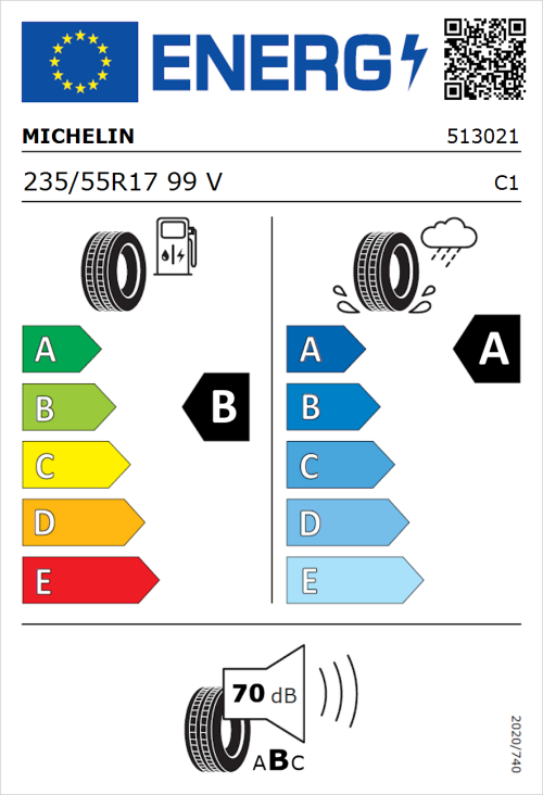 Tyre Label for Michelin Primacy 5 235/55R17 99V