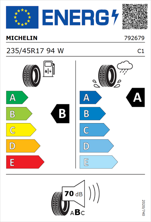 Tyre Label for Michelin Primacy 5 235/45R17 94W
