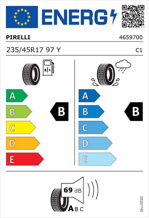 Tyre Label for Pirelli Powergy 2 235/45R17 97Y