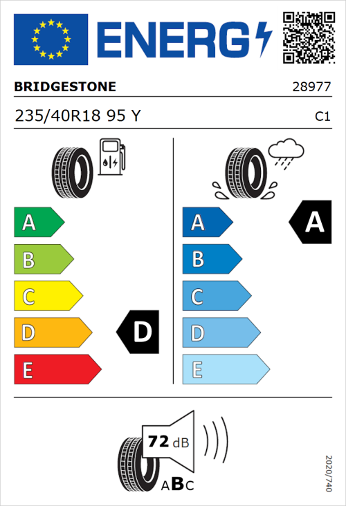Tyre Label for Bridgestone Potenza Sport Evo 235/40R18 95Y