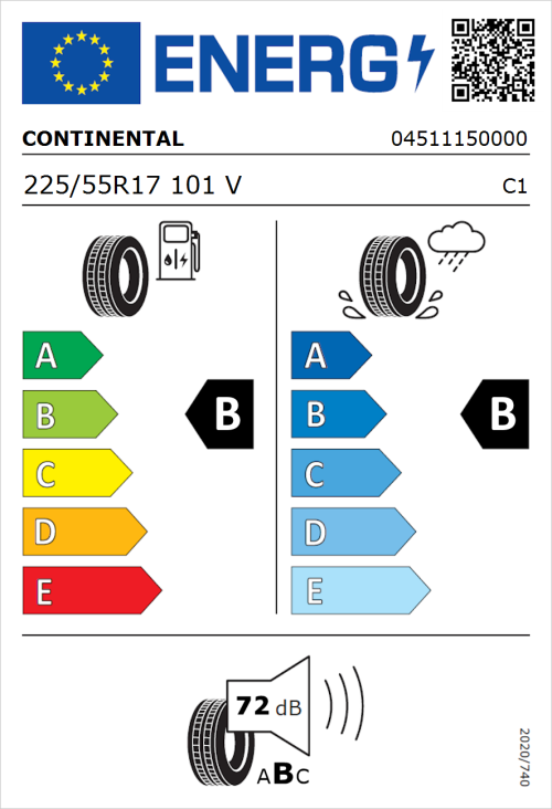 Tyre Label for Continental ContiVanContact 200 225/55R17 101V