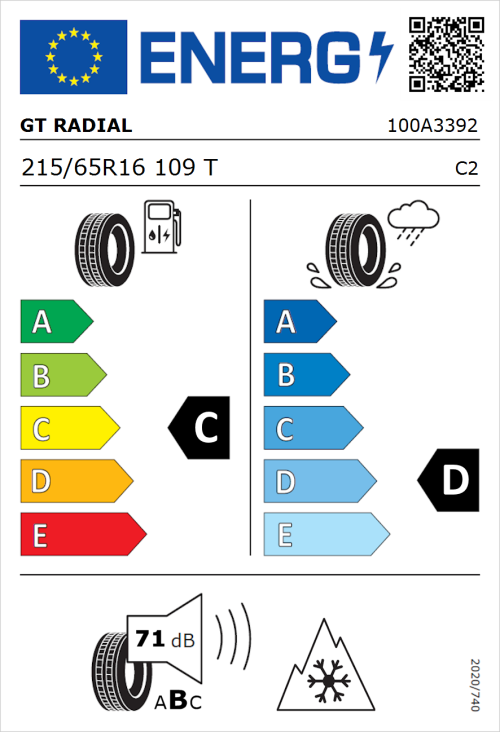 Tyre Label for GT Radial Maxmiler WT2 215/65R16 109T
