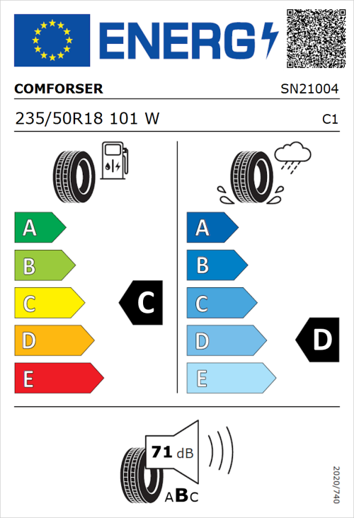 Tyre Label for Comforser CF2000 235/50R18 101W